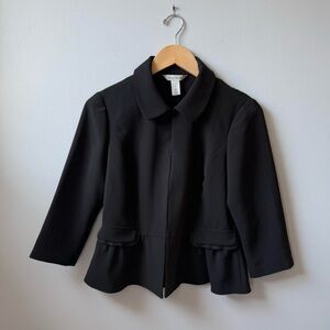 Black blazer shirt with mock Peter Pan collar, 3/4 sleeves and pockets 🔥